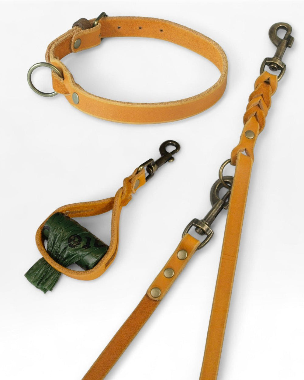 Einfaches Halsband nach Maß + Verstellbare Leine 15mm + Gratis Kotbeutelspender - HappyHound