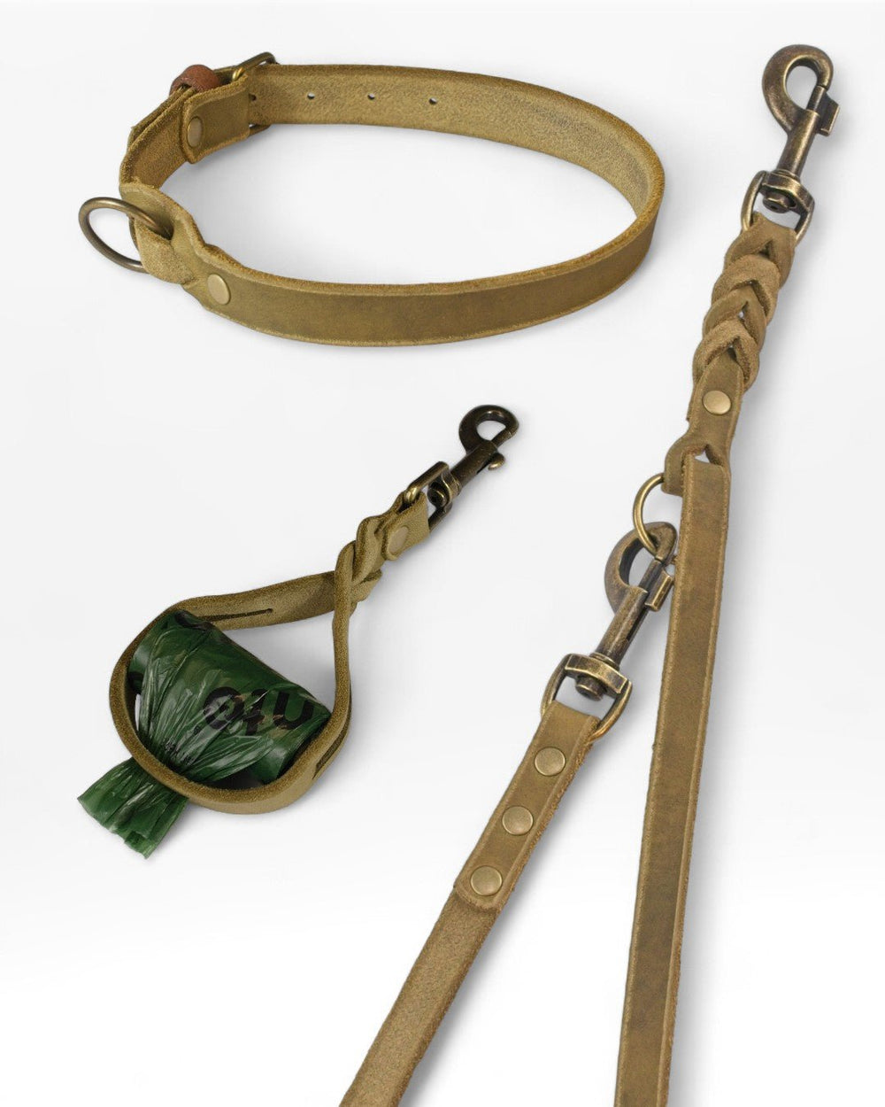 Einfaches Halsband nach Maß + Verstellbare Leine 15mm + Gratis Kotbeutelspender - HappyHound