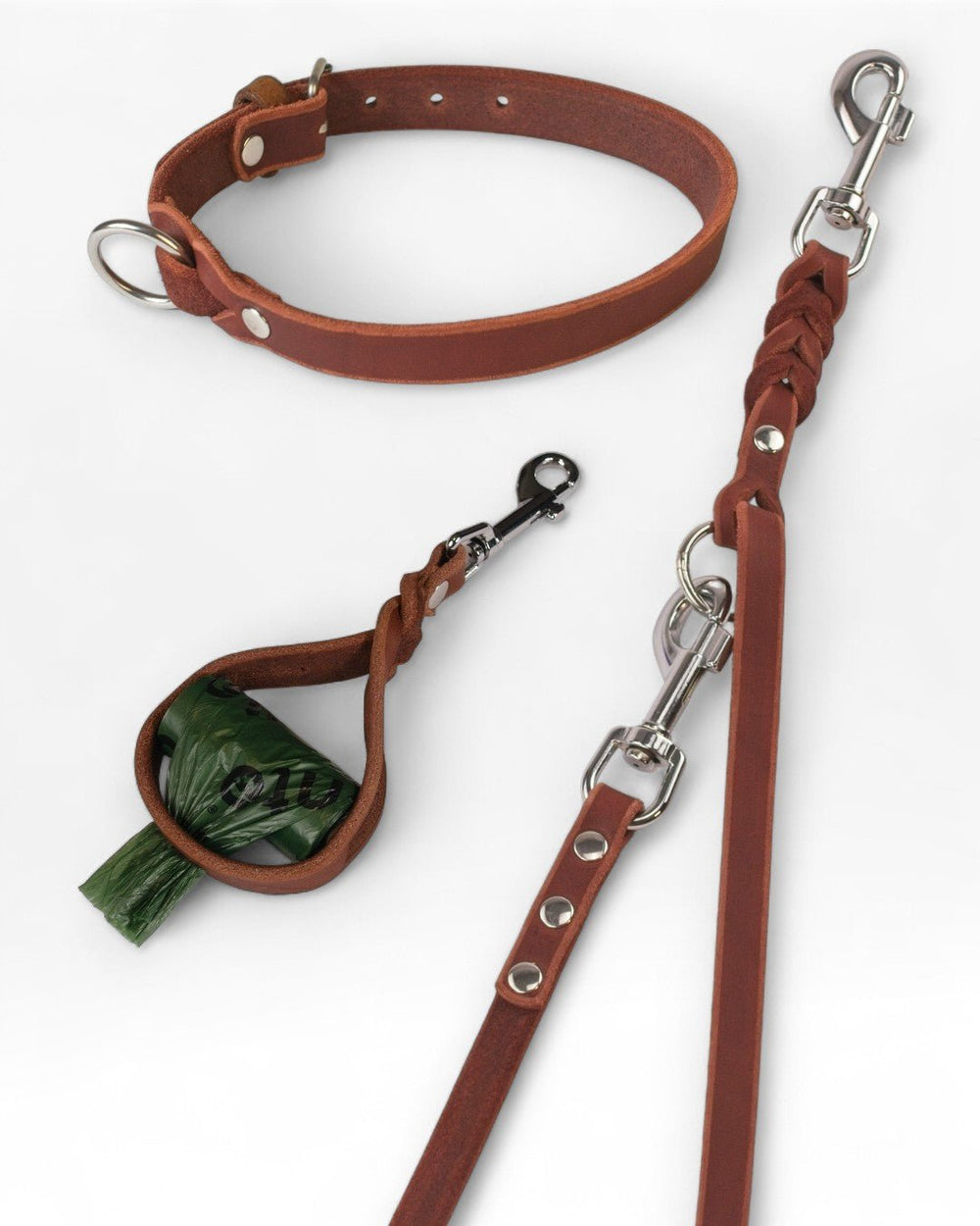 Einfaches Halsband nach Maß + Verstellbare Leine 15mm + Gratis Kotbeutelspender - HappyHound