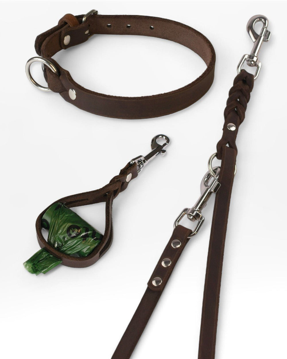 Einfaches Halsband nach Maß + Verstellbare Leine 15mm + Gratis Kotbeutelspender - HappyHound