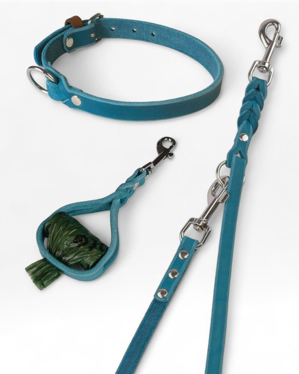 Einfaches Halsband nach Maß + Verstellbare Leine 15mm + Gratis Kotbeutelspender - HappyHound