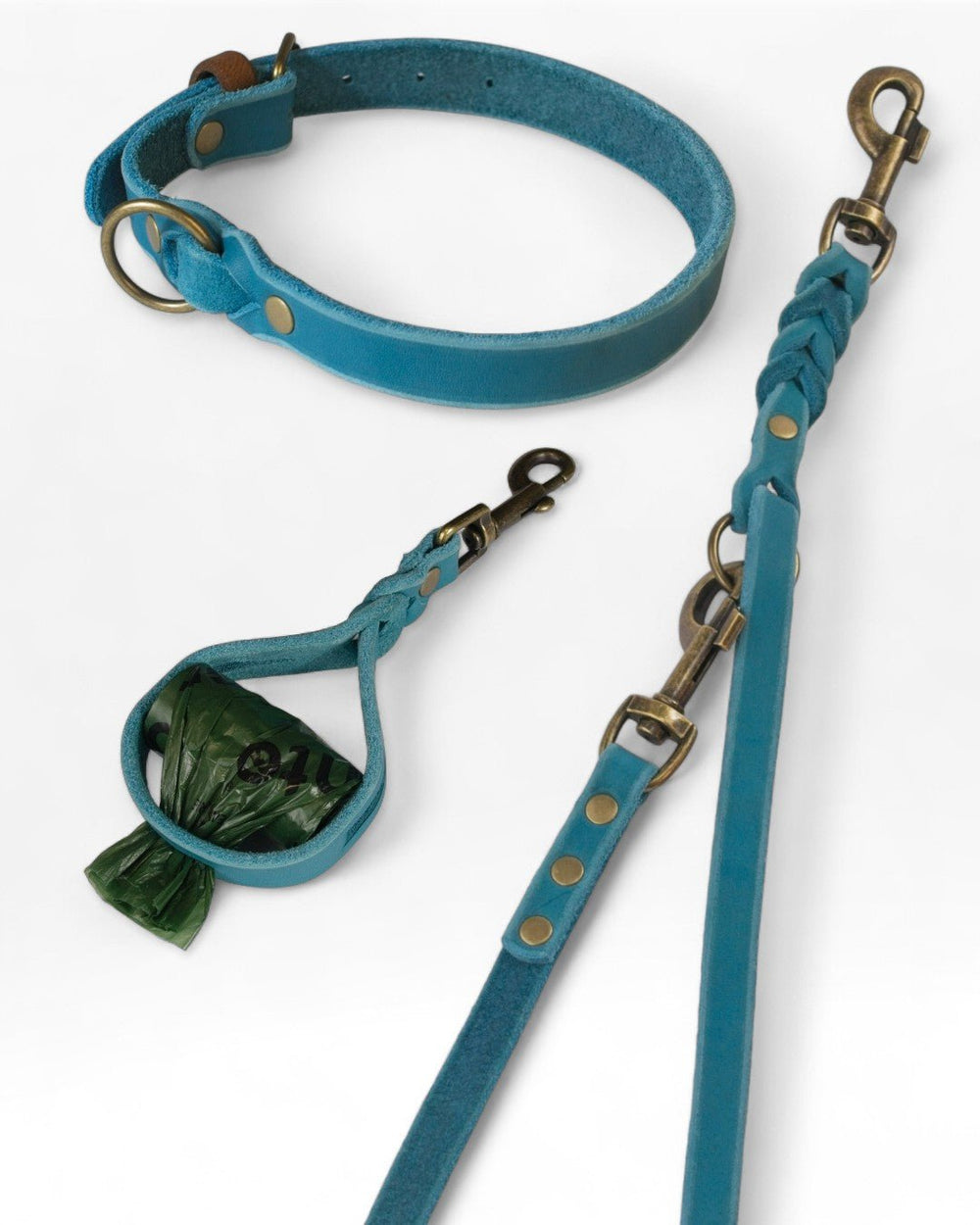 Einfaches Halsband nach Maß + Verstellbare Leine 15mm + Gratis Kotbeutelspender - HappyHound