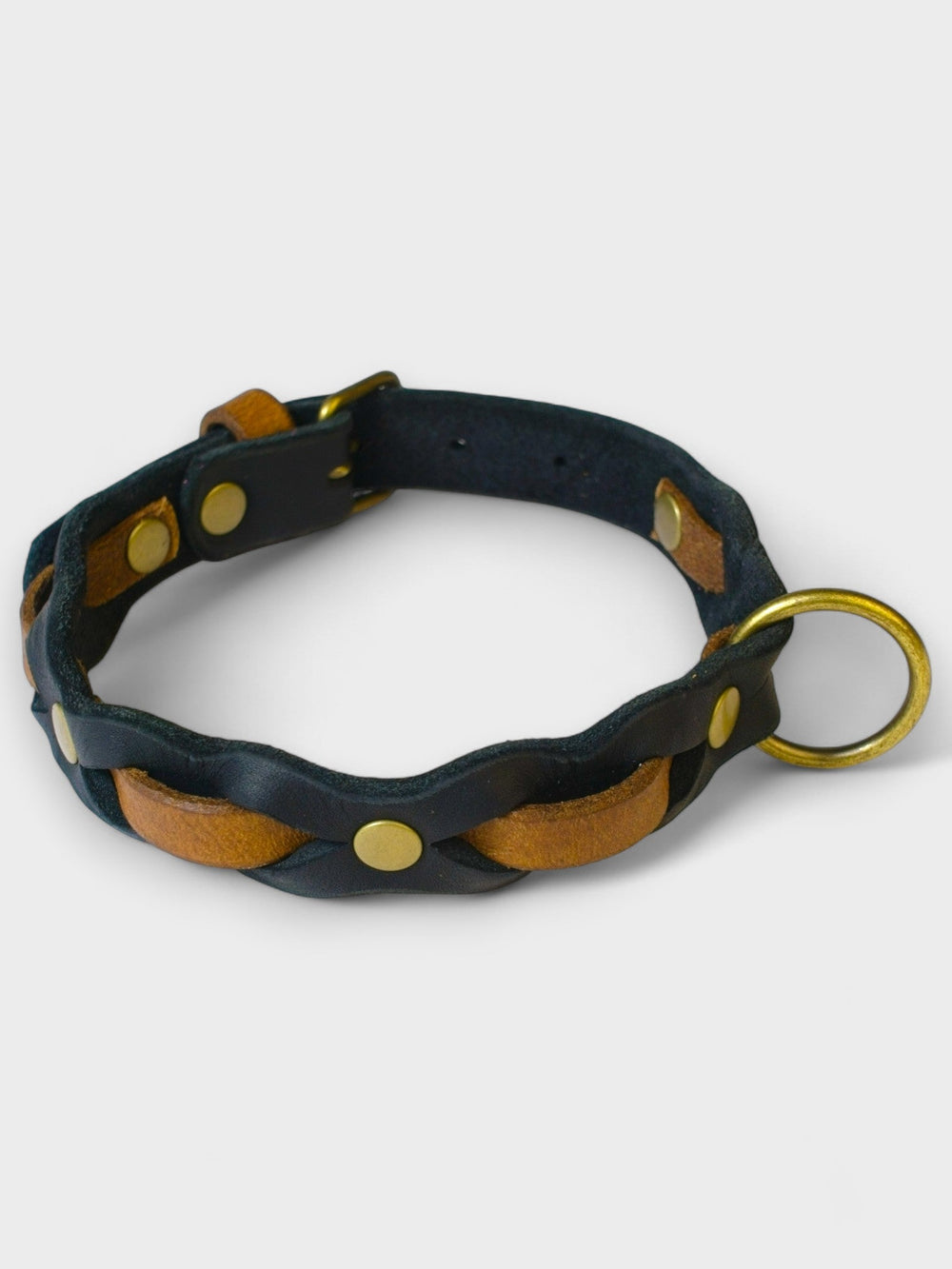 Zweifarbig geflochtenes Fettleder - Halsband - HappyHound