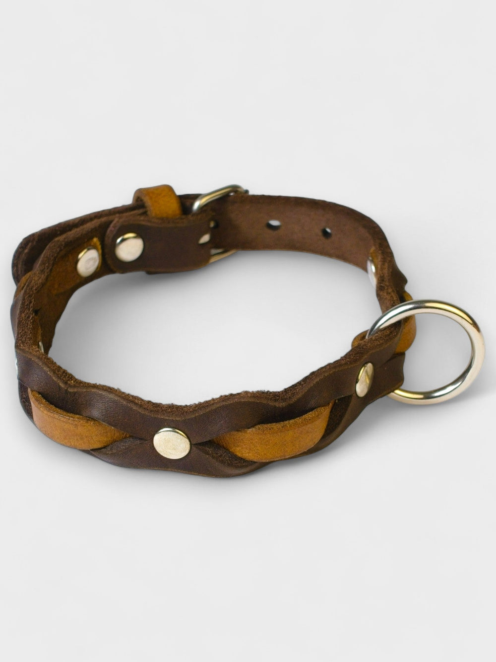 Zweifarbig geflochtenes Fettleder - Halsband - HappyHound