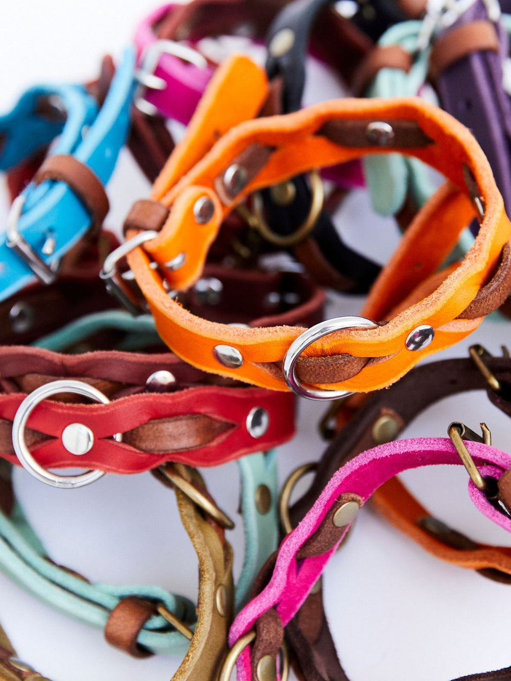 Zweifarbig geflochtenes Fettleder - Halsband - HappyHound