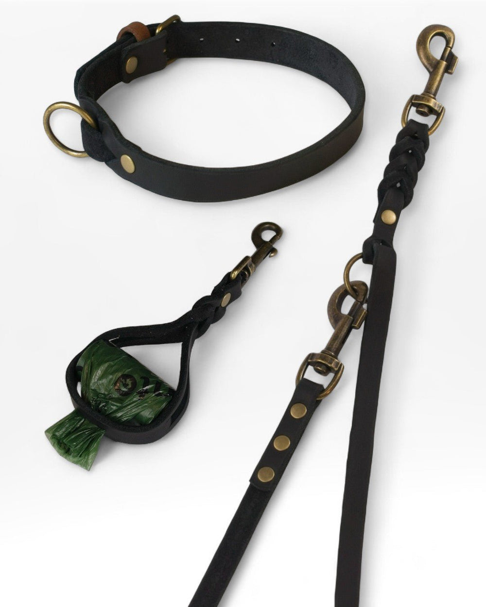 Einfaches Halsband nach Maß + Verstellbare Leine 15mm + Gratis Kotbeutelspender - HappyHound