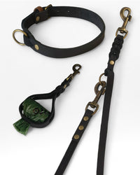 Einfaches Halsband nach Maß + Verstellbare Leine 15mm + Gratis Kotbeutelspender - HappyHound
