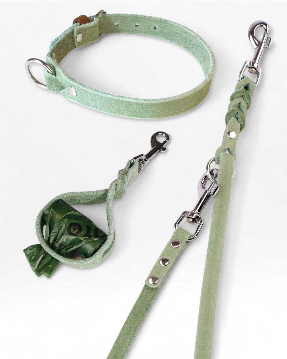 Einfaches Halsband nach Maß + Verstellbare Leine 15mm + Gratis Kotbeutelspender - HappyHound