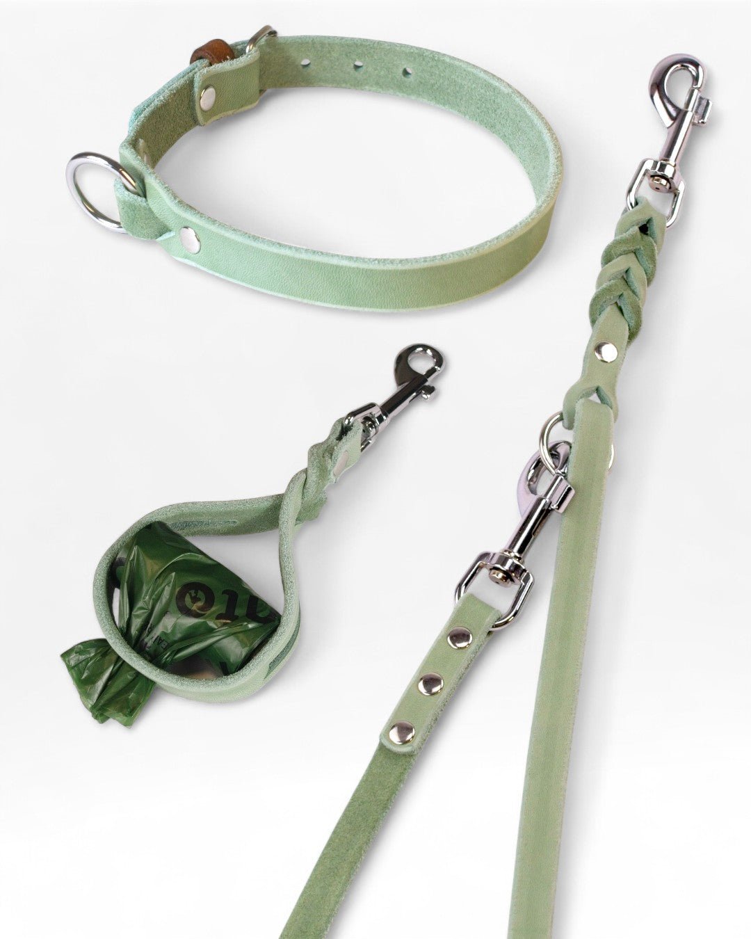 Einfaches Halsband nach Maß + Verstellbare Leine 15mm + Gratis Kotbeutelspender - HappyHound