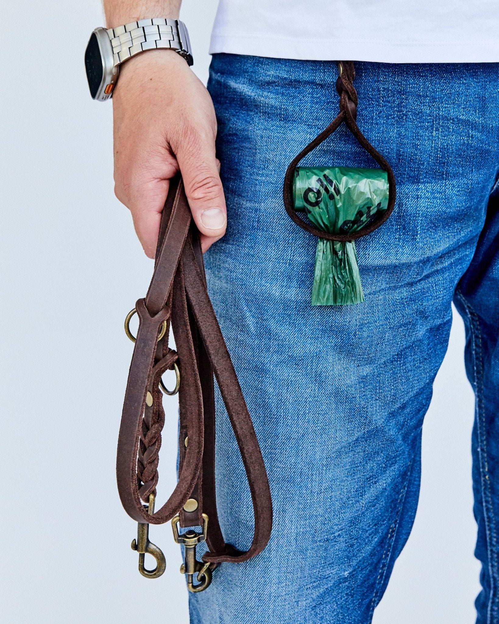 Einfaches Halsband nach Maß + Verstellbare Leine 15mm + Gratis Kotbeutelspender - HappyHound