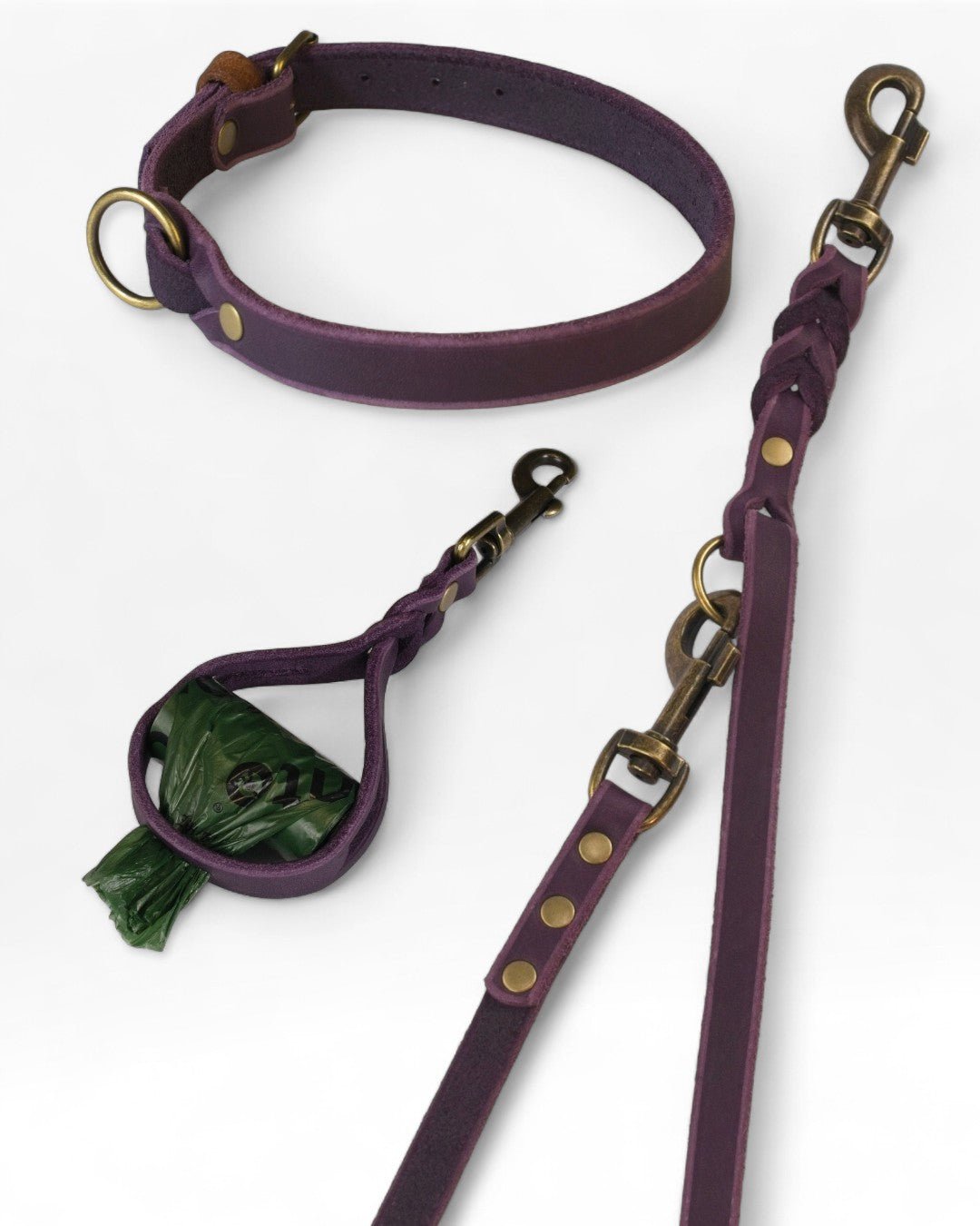 Einfaches Halsband nach Maß + Verstellbare Leine 15mm + Gratis Kotbeutelspender - HappyHound