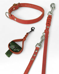 Einfaches Halsband nach Maß + Verstellbare Leine 15mm + Gratis Kotbeutelspender - HappyHound