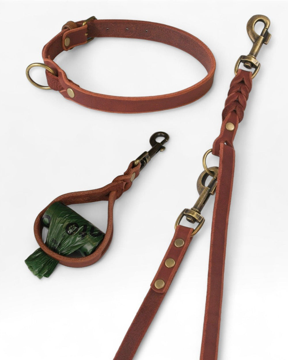 Einfaches Halsband nach Maß + Verstellbare Leine 15mm + Gratis Kotbeutelspender - HappyHound