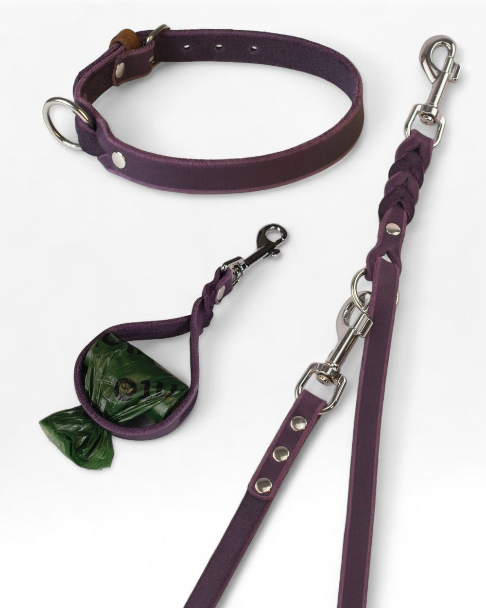 Einfaches Halsband nach Maß + Verstellbare Leine 15mm + Gratis Kotbeutelspender - HappyHound