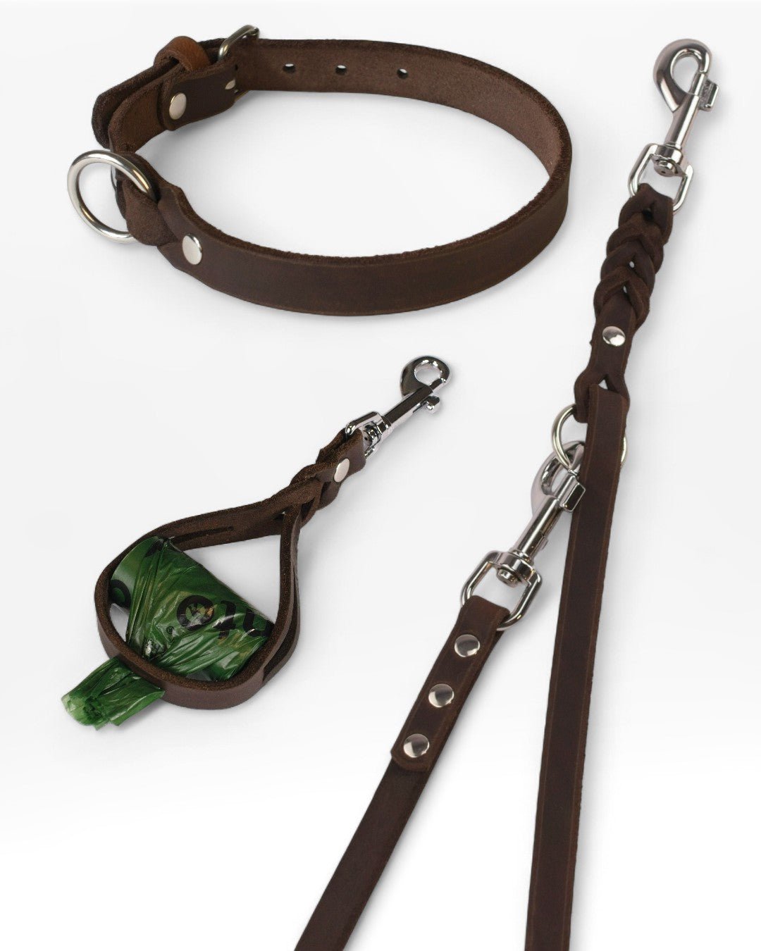 Einfaches Halsband nach Maß + Verstellbare Leine 15mm + Gratis Kotbeutelspender - HappyHound