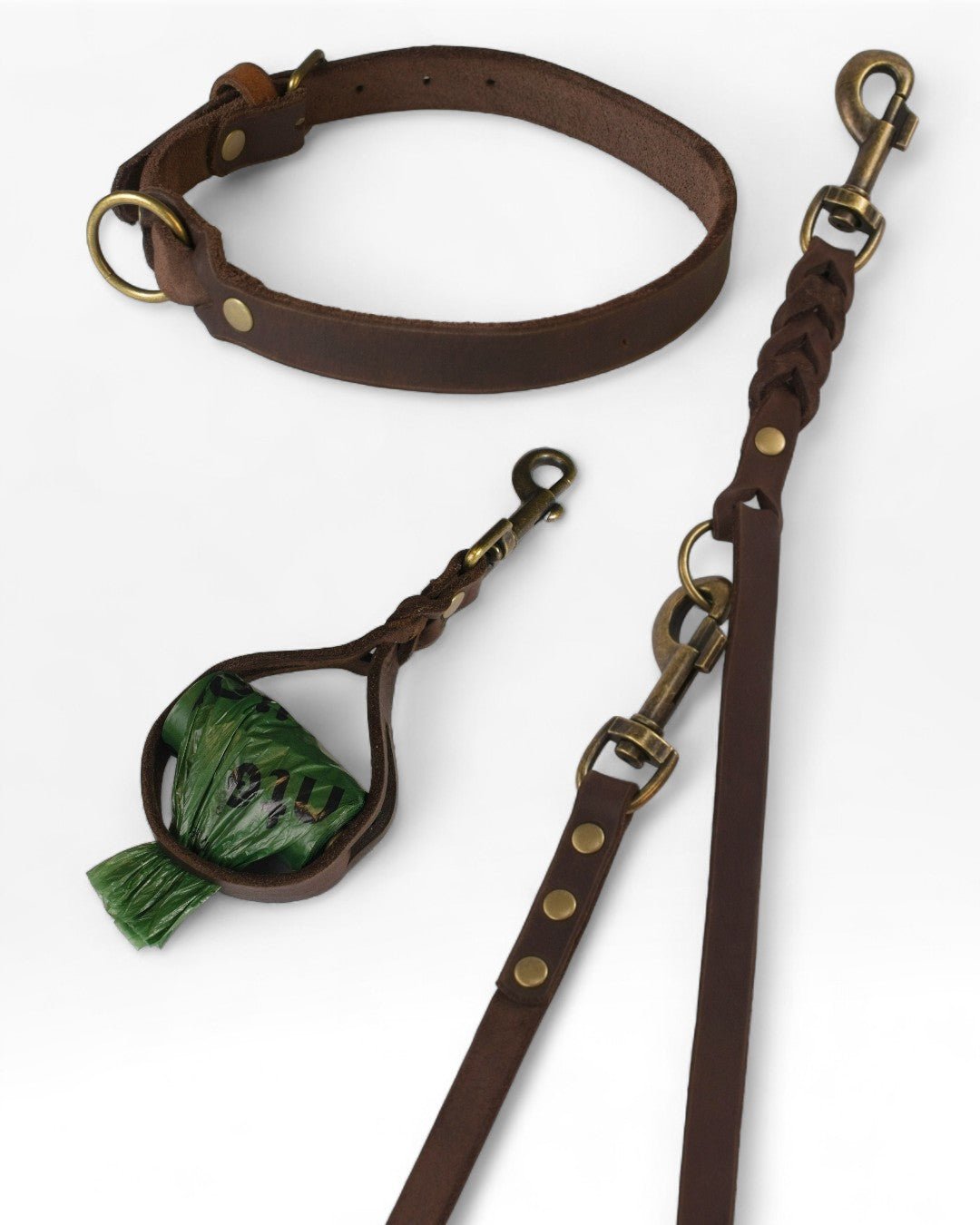 Einfaches Halsband nach Maß + Verstellbare Leine 15mm + Gratis Kotbeutelspender - HappyHound