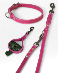 Einfaches Halsband nach Maß + Verstellbare Leine 15mm + Gratis Kotbeutelspender - HappyHound