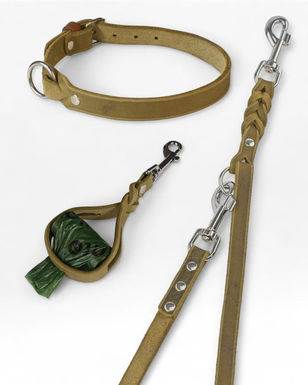 Einfaches Halsband nach Maß + Verstellbare Leine 15mm + Gratis Kotbeutelspender - HappyHound