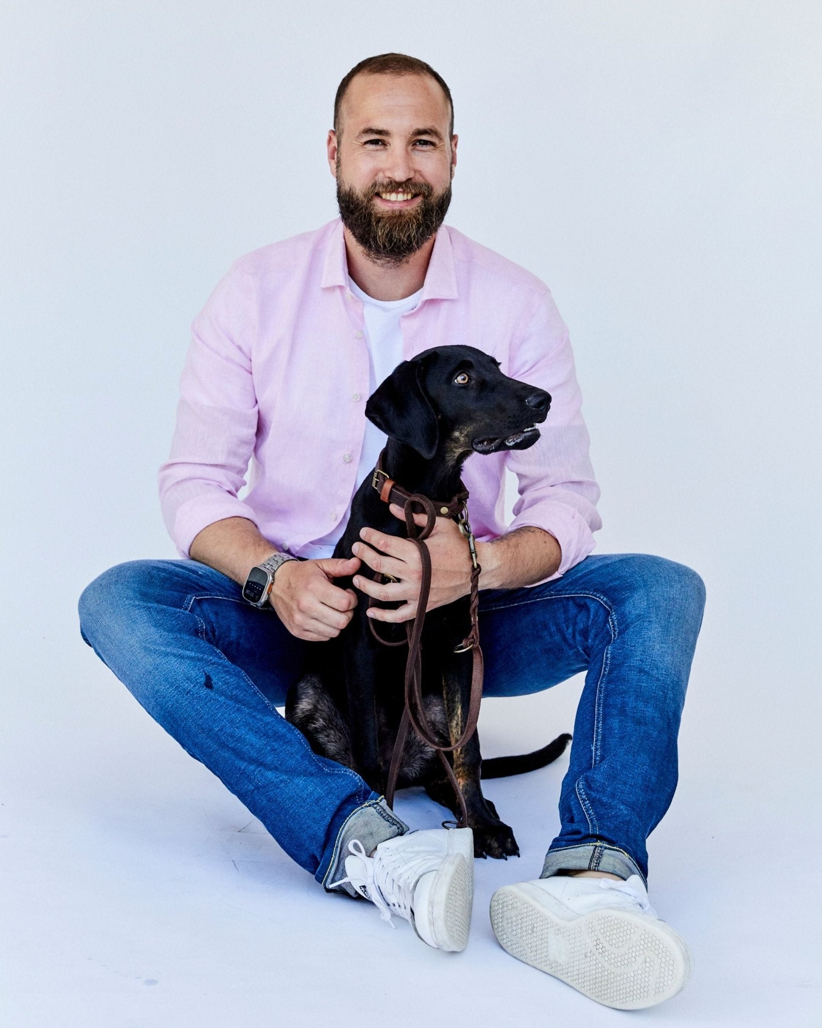 Einfaches Halsband nach Maß + Verstellbare Leine 15mm + Gratis Kotbeutelspender - HappyHound