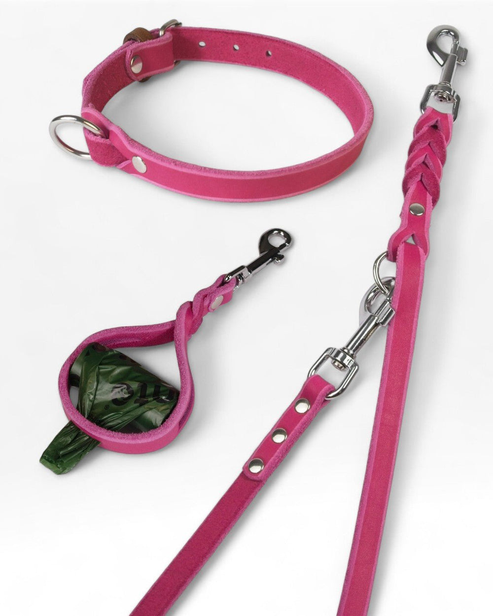 Einfaches Halsband nach Maß + Verstellbare Leine 15mm + Gratis Kotbeutelspender - HappyHound