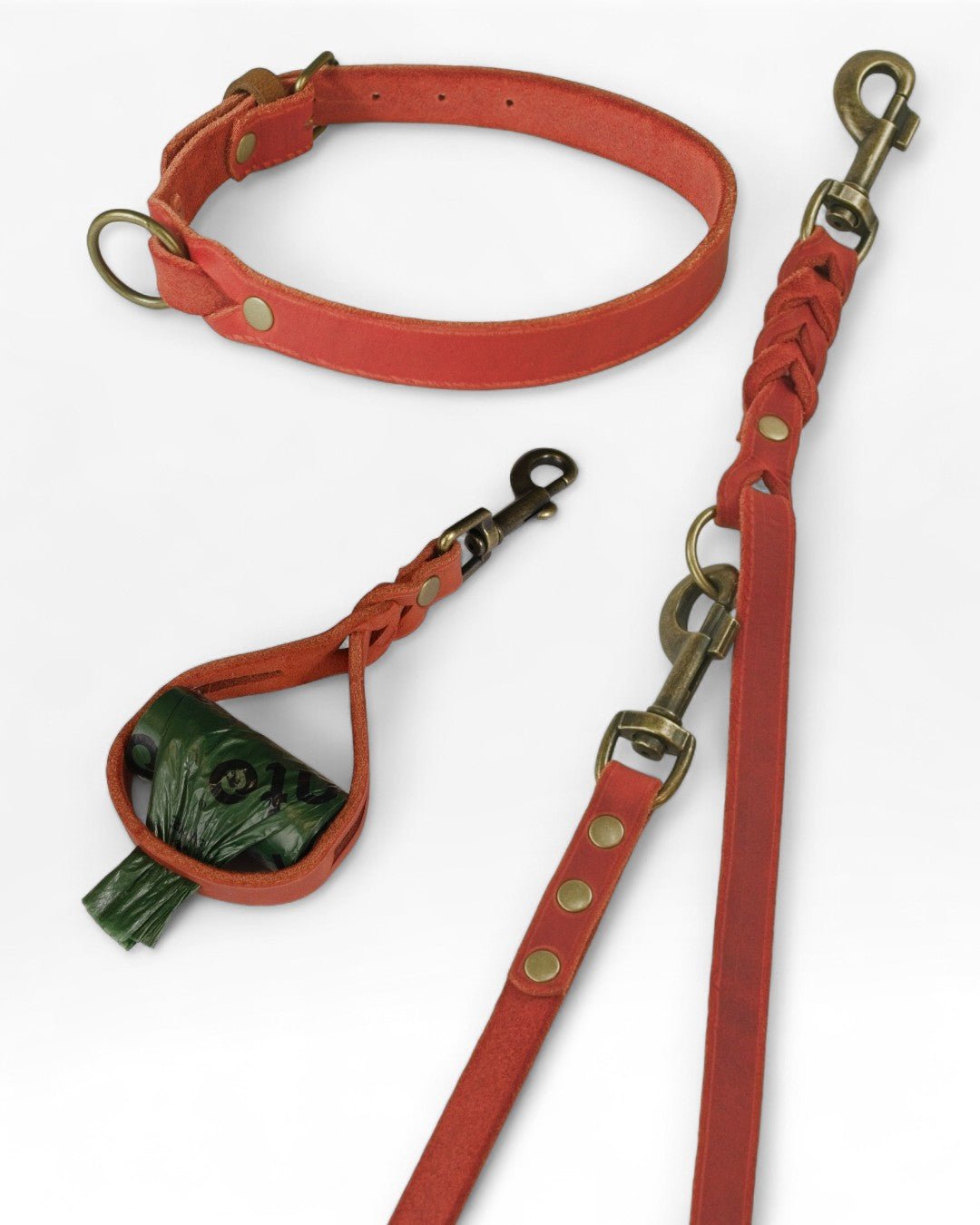 Einfaches Halsband nach Maß + Verstellbare Leine 15mm + Gratis Kotbeutelspender - HappyHound