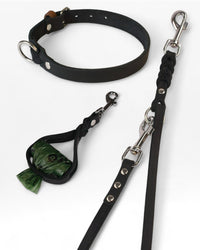 Einfaches Halsband nach Maß + Verstellbare Leine 15mm + Gratis Kotbeutelspender - HappyHound