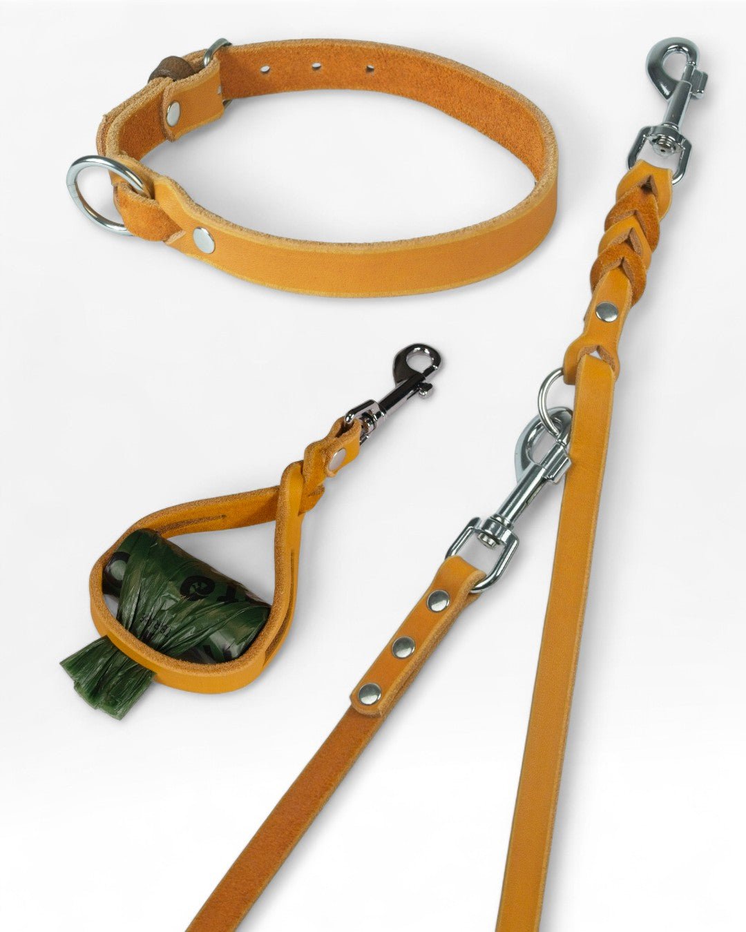 Einfaches Halsband nach Maß + Verstellbare Leine 15mm + Gratis Kotbeutelspender - HappyHound