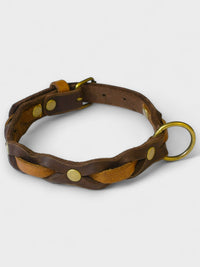 Zweifarbig geflochtenes Fettleder - Halsband - HappyHound