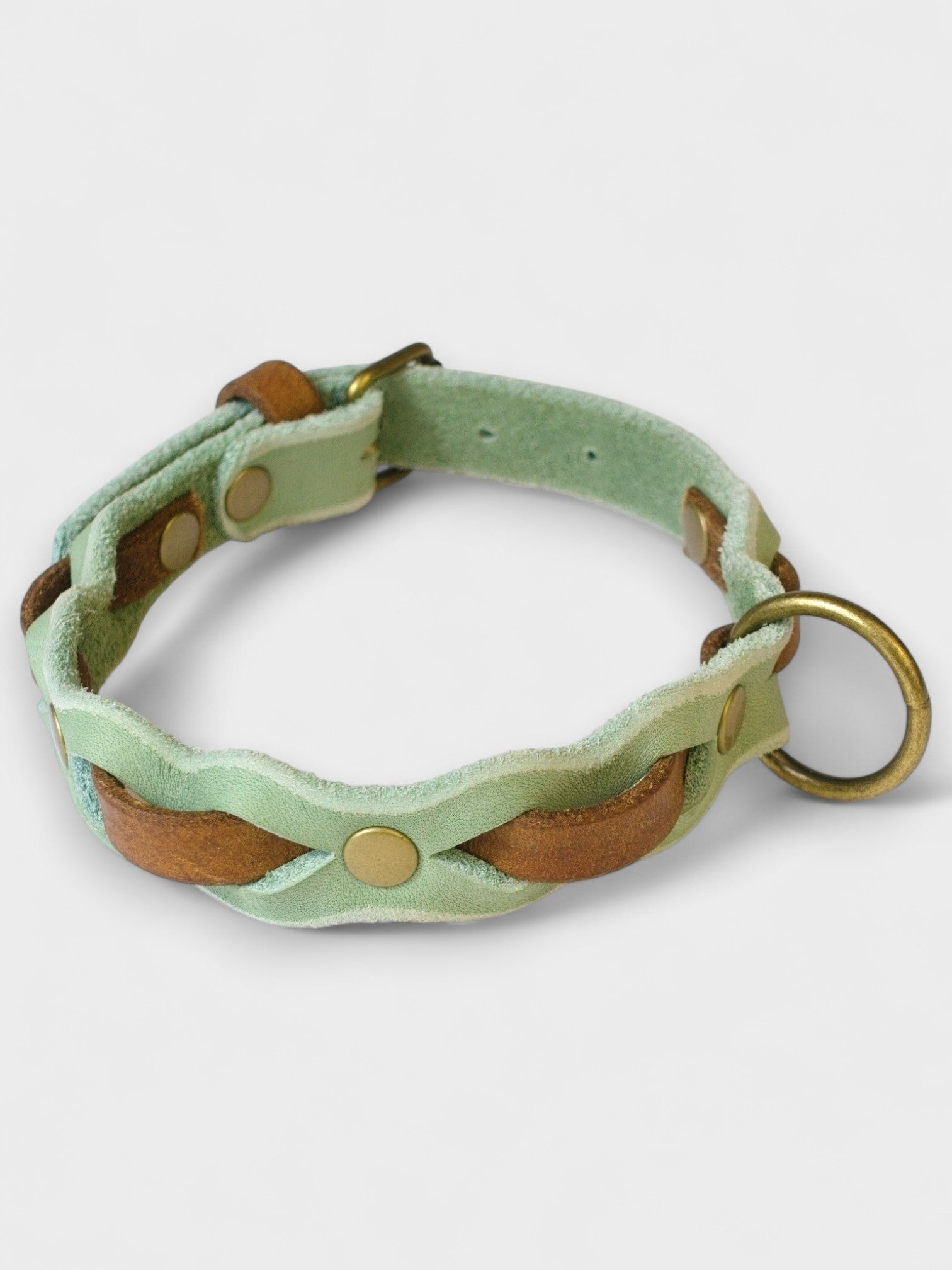 Zweifarbig geflochtenes Fettleder - Halsband - HappyHound