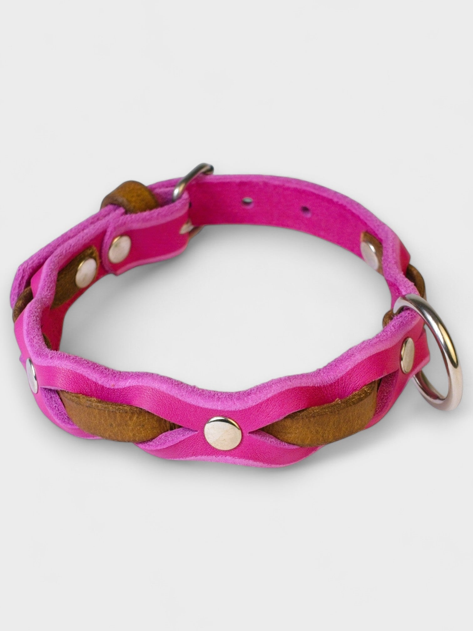 Zweifarbig geflochtenes Fettleder - Halsband - HappyHound