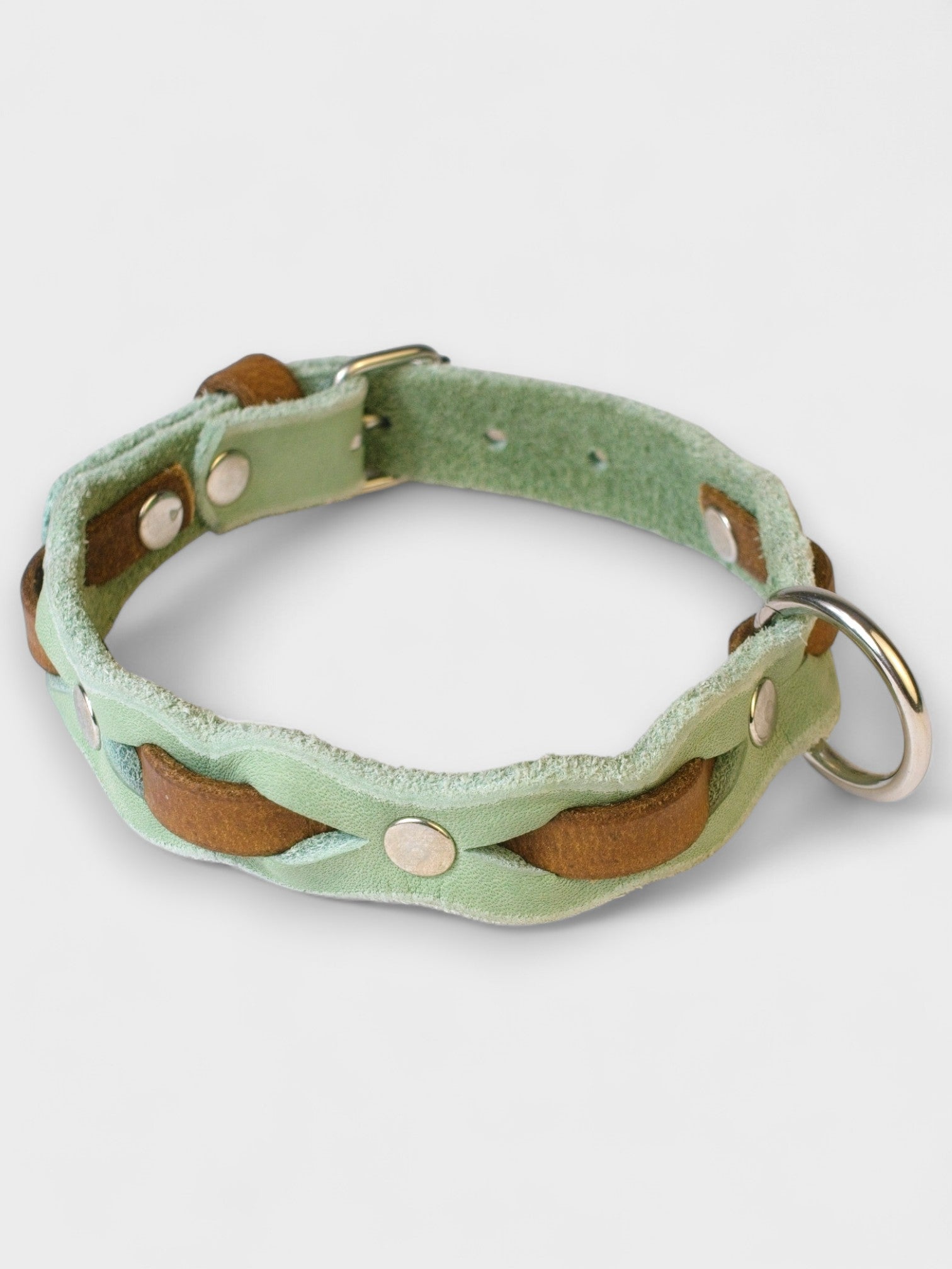 Zweifarbig geflochtenes Fettleder - Halsband - HappyHound