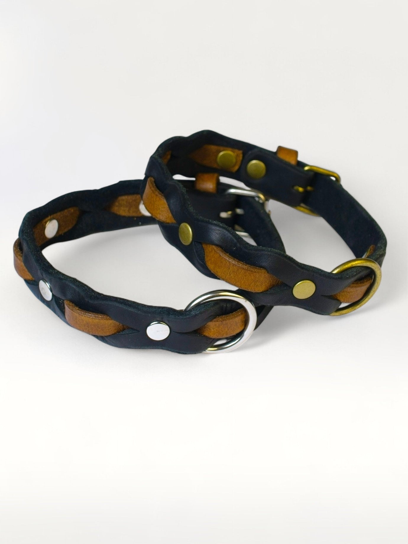 Zweifarbig geflochtenes Fettleder - Halsband - HappyHound