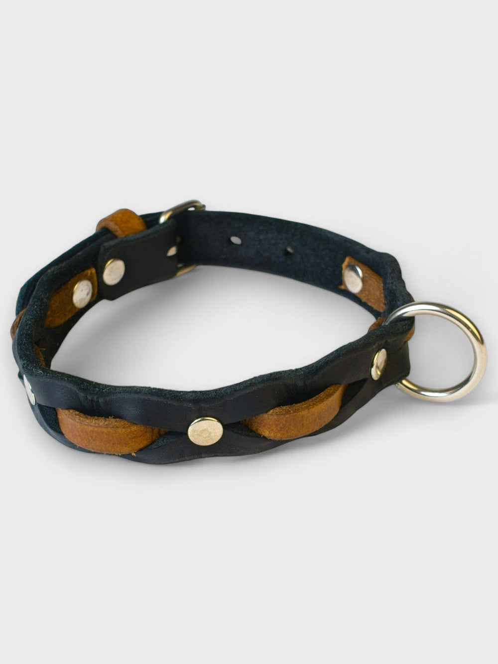 Zweifarbig geflochtenes Fettleder - Halsband - HappyHound