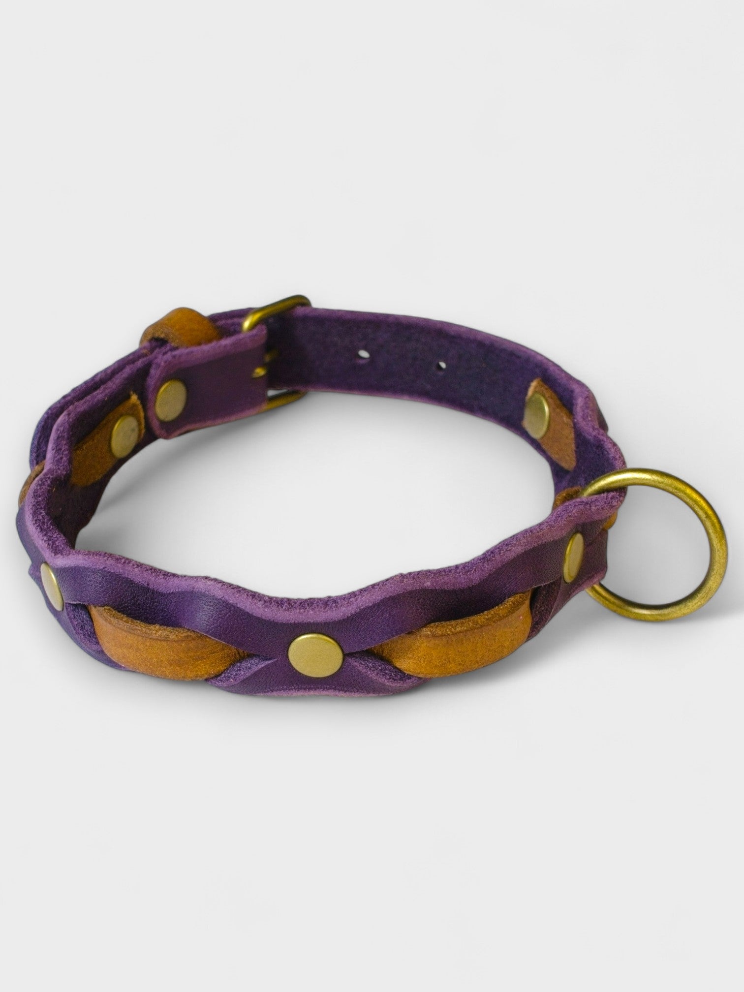Zweifarbig geflochtenes Fettleder - Halsband - HappyHound